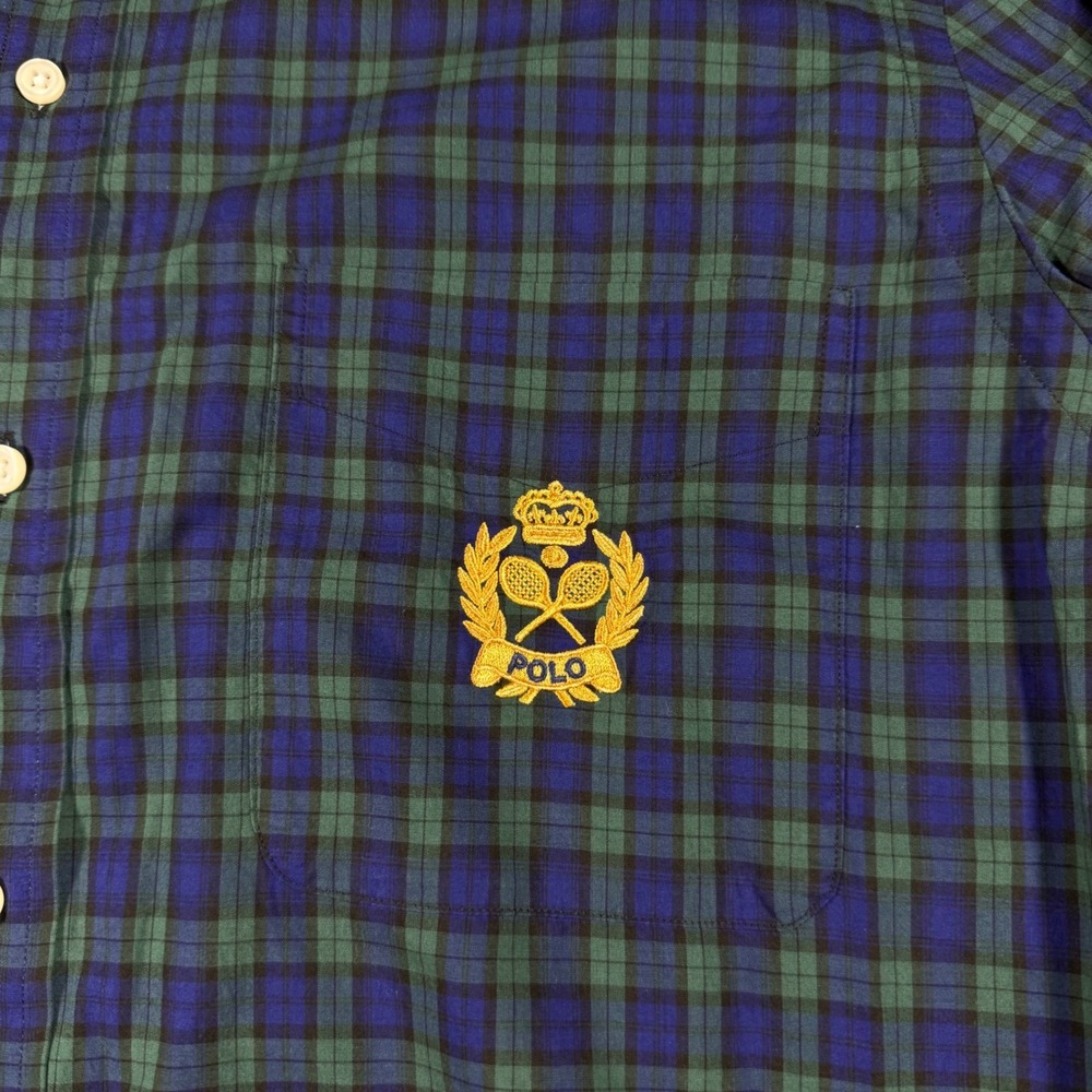 NWT Polo Ralph Lauren Crest Crown Poplin Plaid Button Shirt Classic Fit Green - Picture 6 of 10
